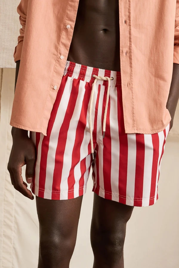 Maillot de bain rouge & crème rayures verticales