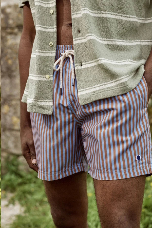 Maillot de bain bleu ciel & ocre rayures