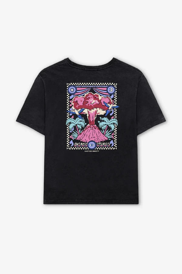 T-shirt noir délavé Volcanic Symphony