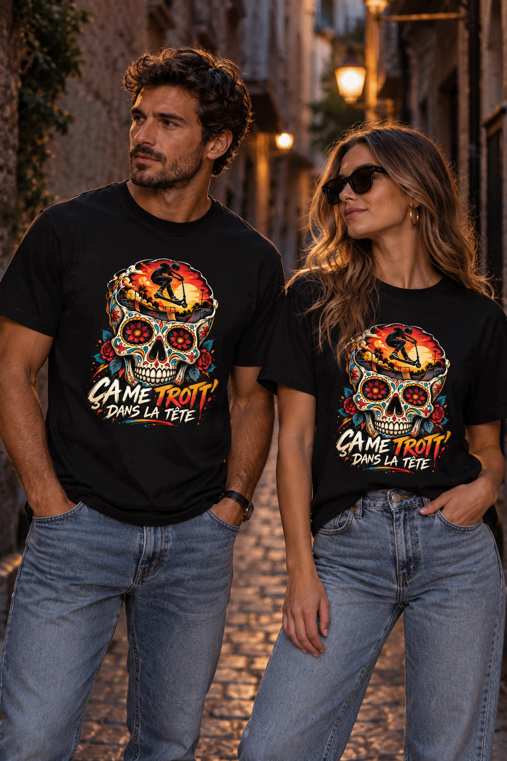 T-shirt LC x La Bicyclerie Roannaise porte par un homme et une femme