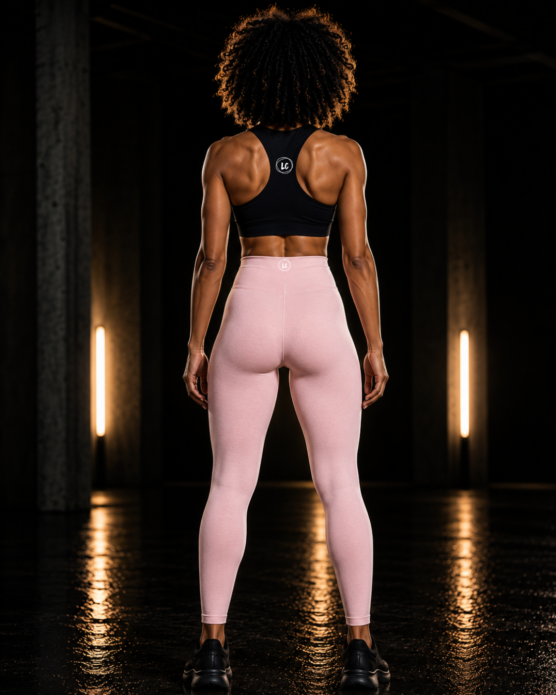 Ensemble flex - Brassiere Noir - Legging Rose Clair - Dos